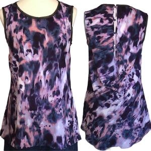 Simply Vera Vera Wang Sleeveless Sheer Blouse Button Up Back Purple Pink Blue M
